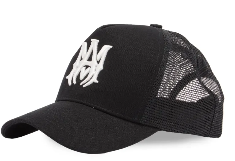 Amiri MA Logo Trucker Hat Black & White