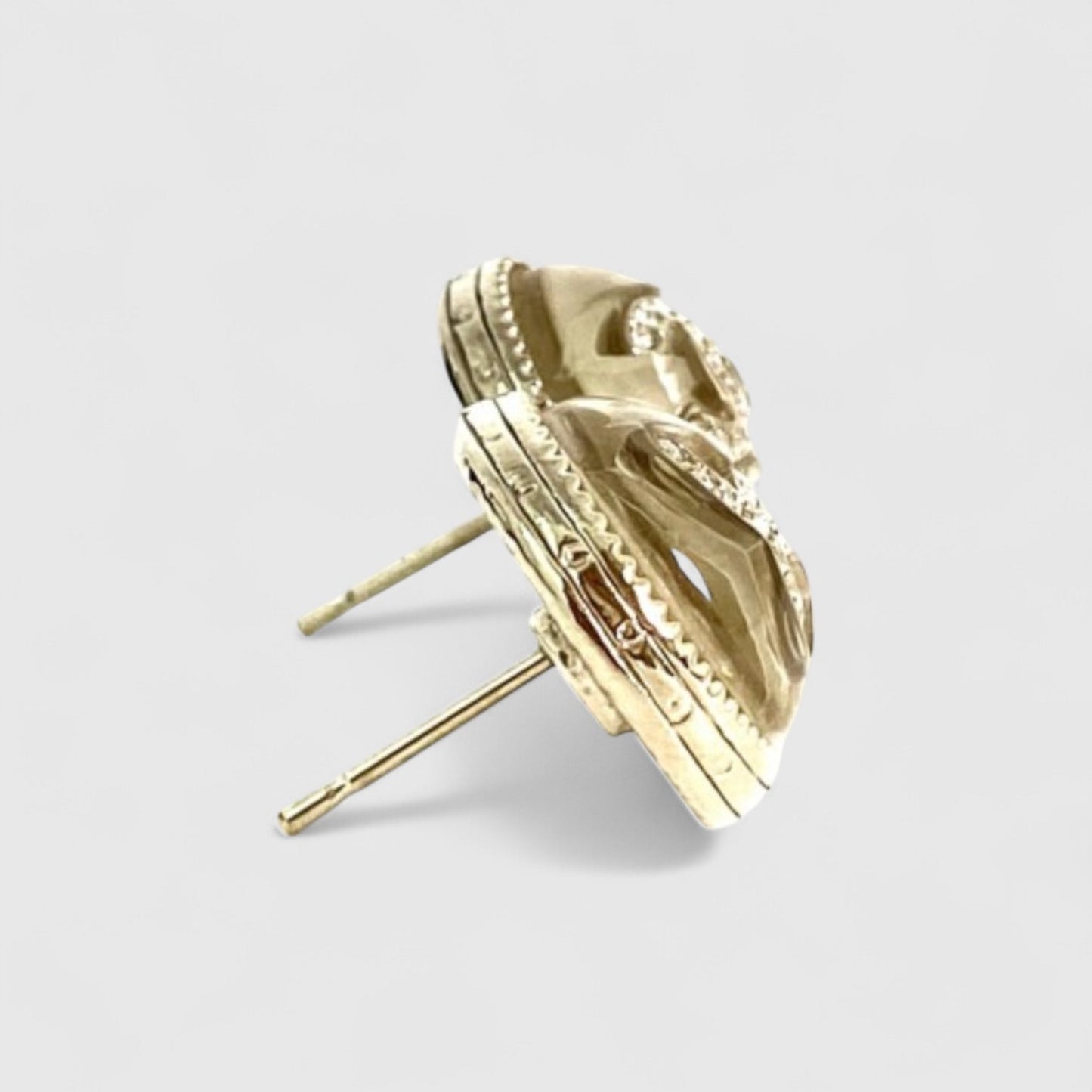 Vintage Rank S CHANEL Logo Metal Earrings Gold