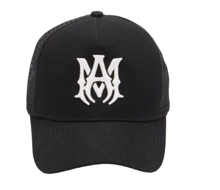 Amiri MA Logo Trucker Hat Black & White