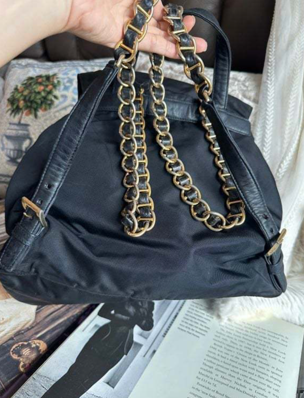 Prada-Gold-Chain-Nylon-Leather-Backpack-11