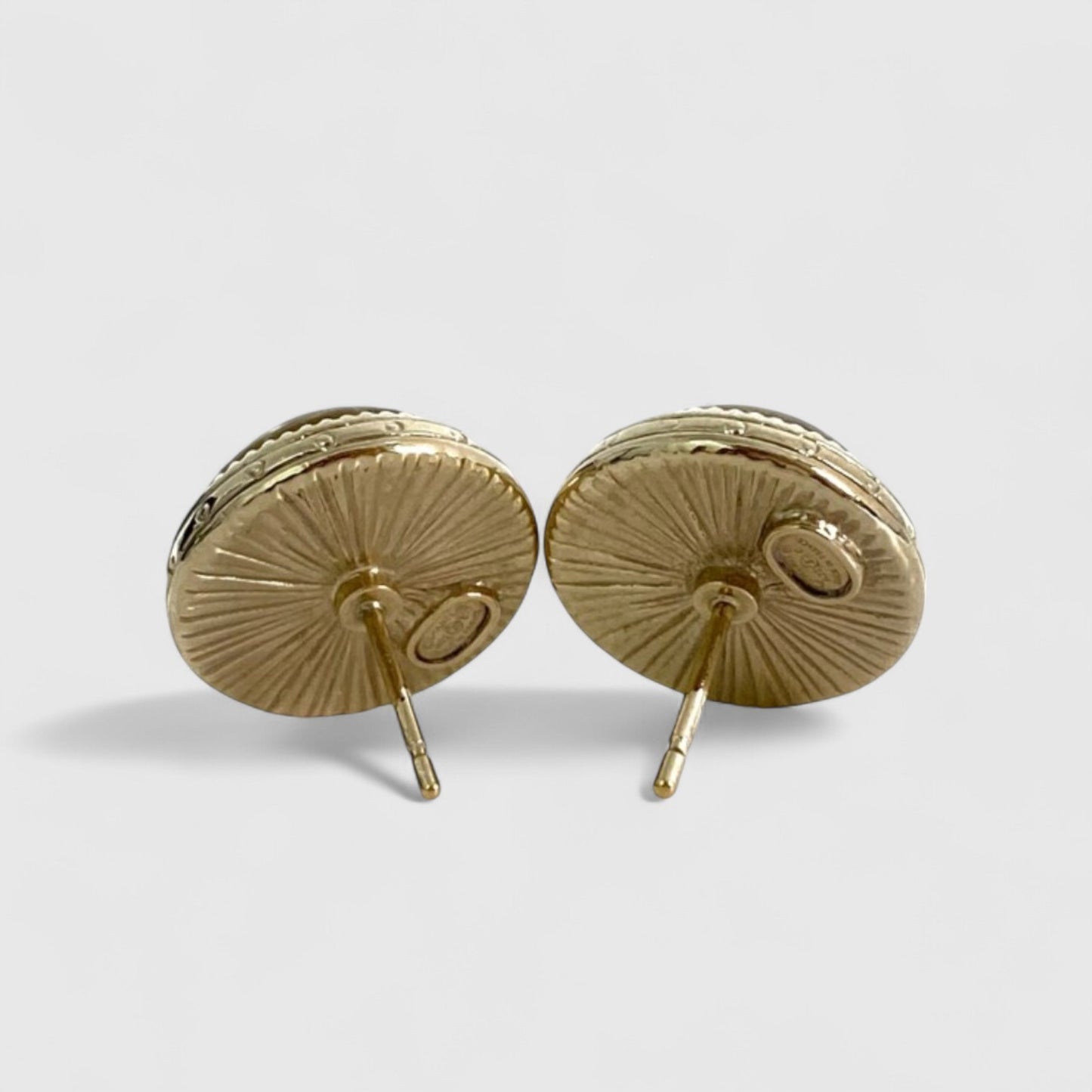 Vintage Rank S CHANEL Logo Metal Earrings Gold