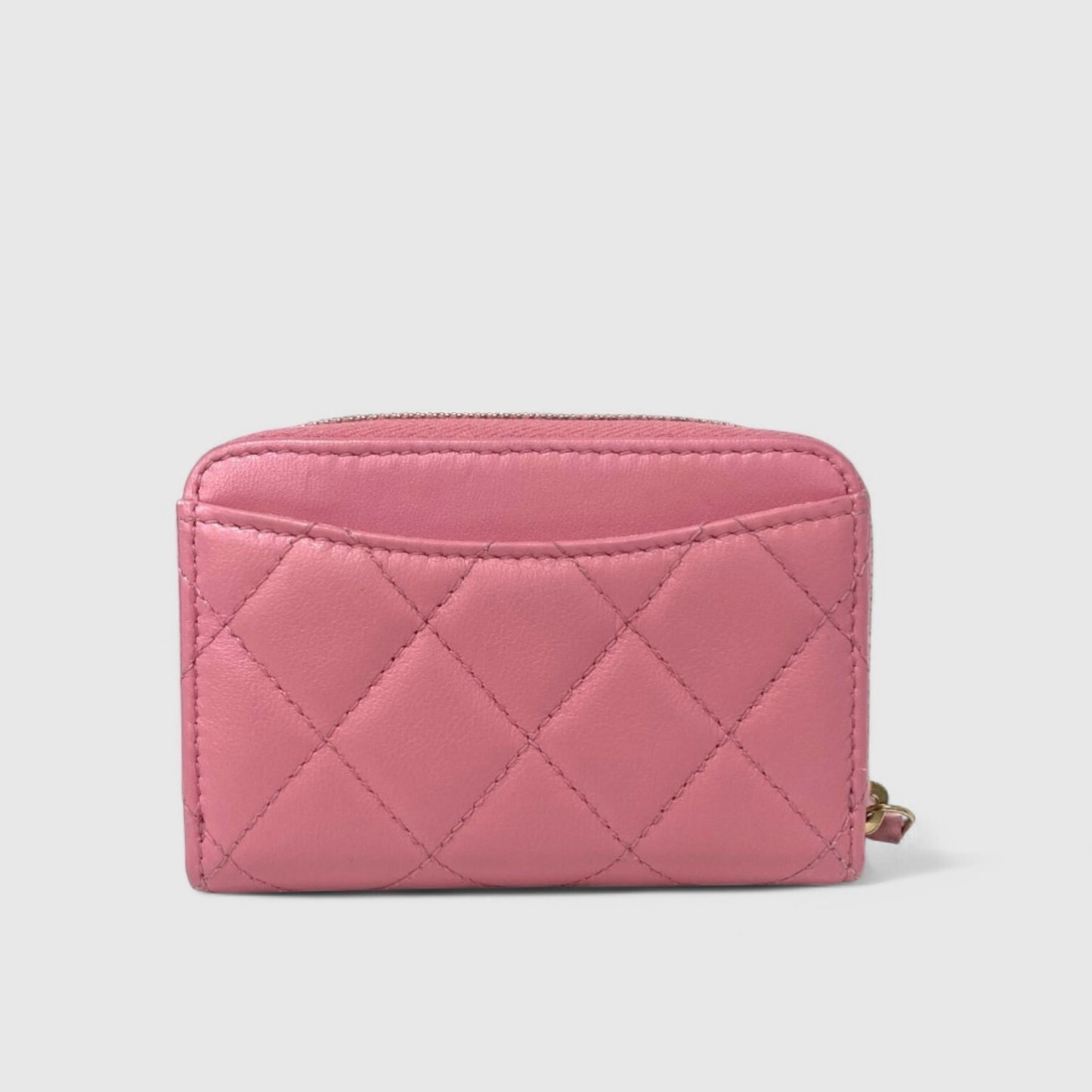 Vintage CHANEL Lambskin Zip Card Case Rank A